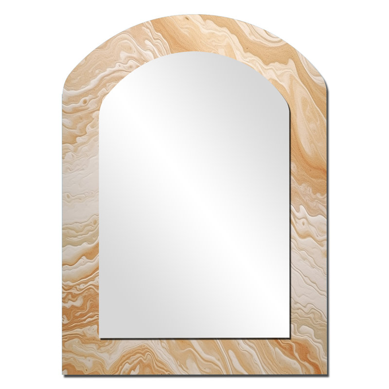 Crème marbré Melody II - miroir mural asymétrique abstrait, miroir de forme unique moderne, impression d'art en métal