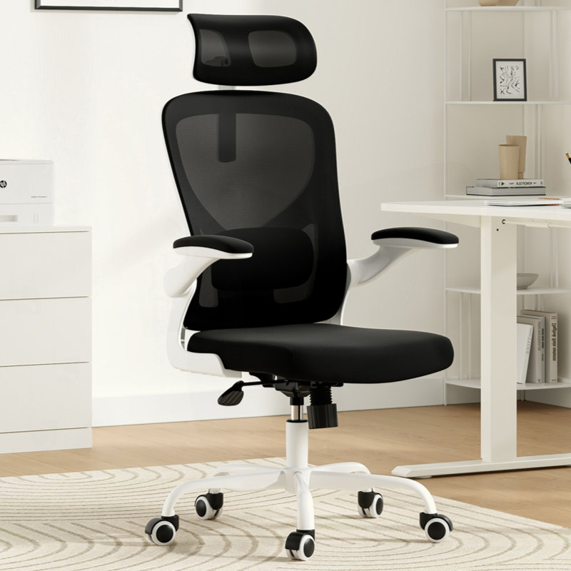 Ergonomic Mesh Office Chair With Multi-adjustable Headrest, White/Black