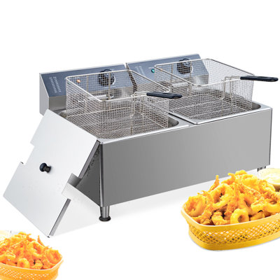 23.2qt Deep Fryers Commercial Deep Fryer 22l Large Dual Tank Electric Countertop Fryer With 2 Frying Baskets And Lids -  Yesurprise, PHO_14VIDAJQ-PY