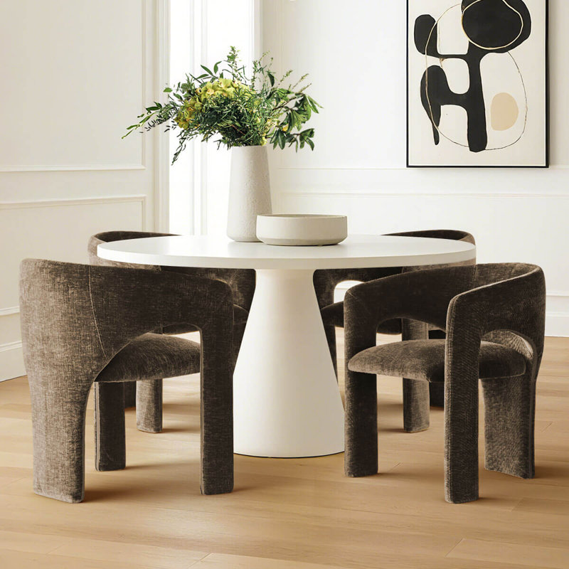  Set of 4 Modern Upholstered Barrel Dining Chair, Chocolate Brown