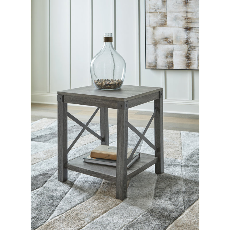 Ensemble de tables de bout avec rangement Mickens, Brun grisâtre