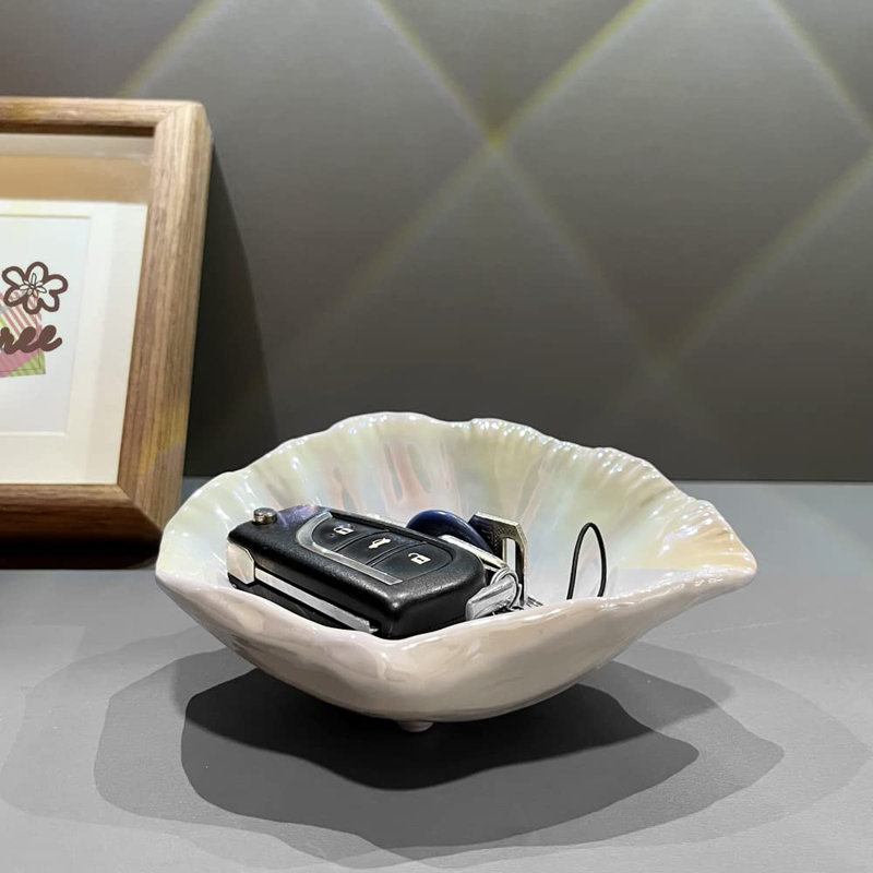 Jewelry Tray, 5.75 Inches Ceramic Jewelry Dish，Shell Trinket Dish, Jewelry Plate As Concrete Home/Coffee Table Décor, Gifts For Woman/Mom/Friends