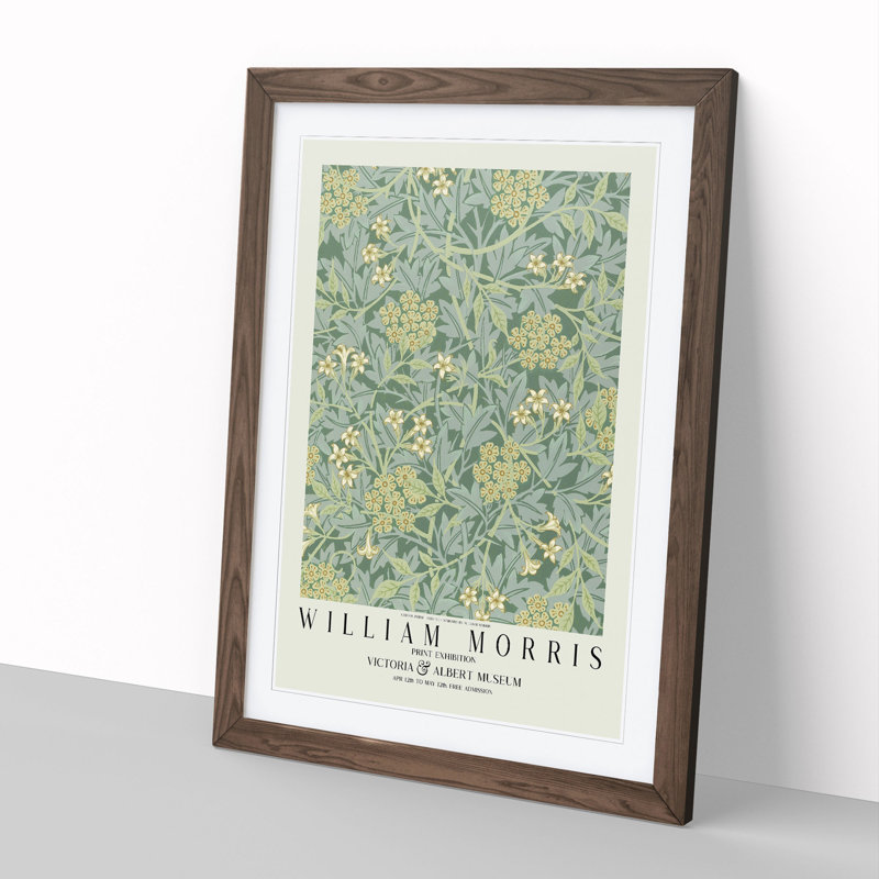 Jasmine with Border by William Morris - Picture Frame Painting on MDF, Walnut, 36cm H x 27cm W x 2cm D