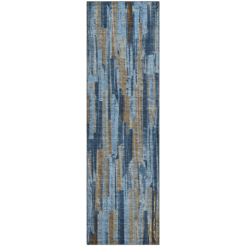 Premium Machine Washable Mayfield AMF2255 Striped Rug, 2'3" x 7'6" Runner, Navy