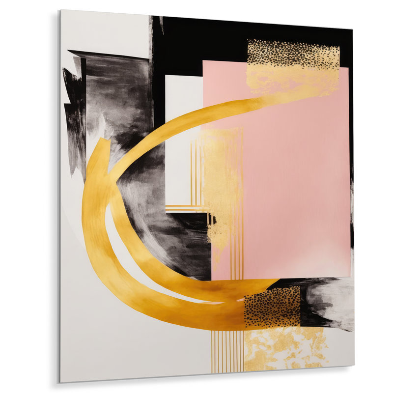 Décoration murale moderne en métal rose et or Art Deco III, H 32 po x l 24 po x P 1 po