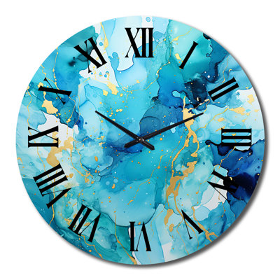 Love Spirit Turquoise And Orange Marble Art II Metal Wall Clock