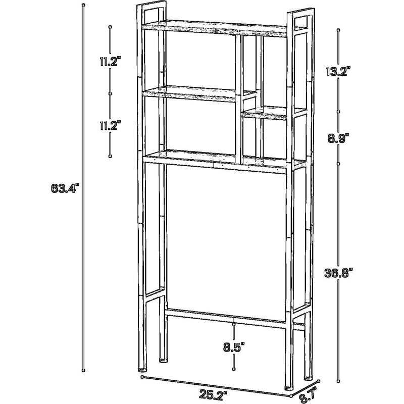 Over-The-Toilet Storage Rack With 3-Tier Shelves, Freestanding Bathroom Organizer And Space Saver With Sturdy Metal Frame For Bathroom, Laundry Room, And Kitchen
