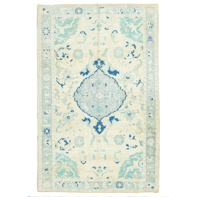 Tapis en laine tissé à la main avec motif médaillon Ediz