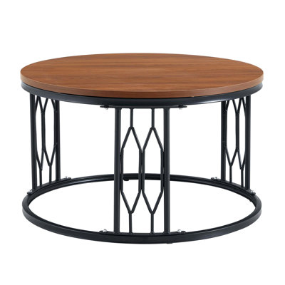 Rustic Industrial Round Coffee Table with Sturdy Metal Frame