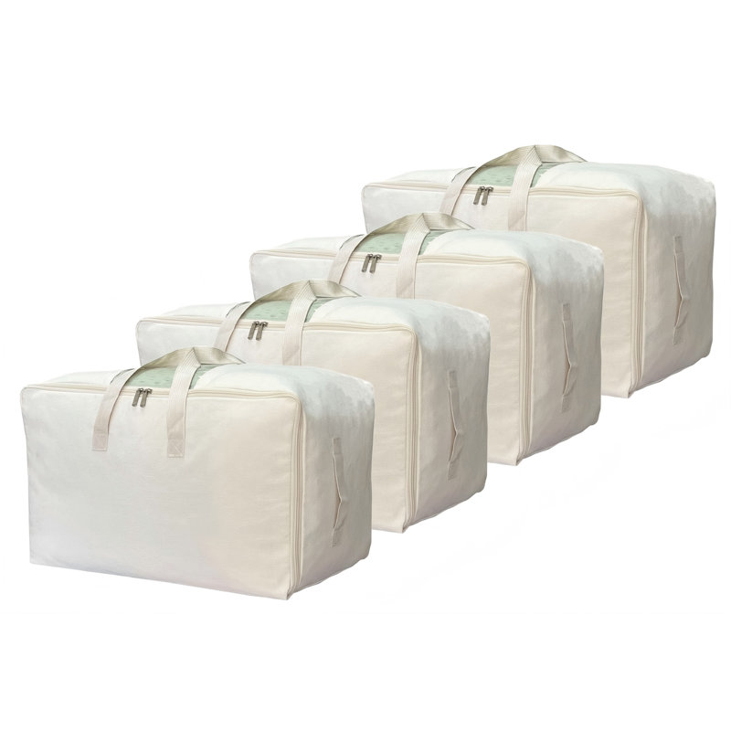 Large Canvas Storage Bags With Zipper And Clear Window, Cotton Linen Storage Organizer For Pillows, Quilt, Blankets And Comforter(Beige)