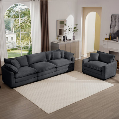 Silas Corduroy Upholstered 4-Seater Sofa Set with Cushions & Pillows