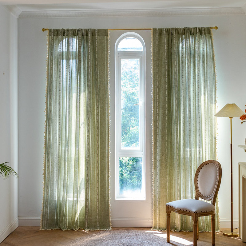 Ramonte Cotton Blend Semi Sheer Curtain Pair, 52" W x 84" L, Green