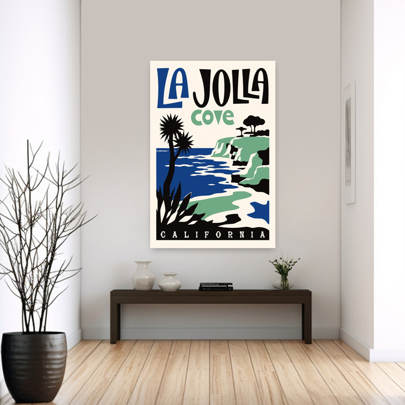 «La Jolla Cove», impression rétro sur un palmier côtier rétro en Californie, H 60 po x l 40 po