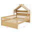 Lit de maison en bois avec tablette de tête de lit, lit à baldaquin avec garde-corps et baldaquin en tissu amovible-2024230105-2024230096