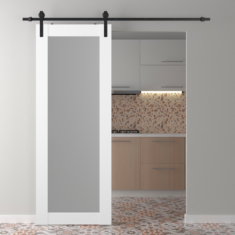 Palladio 207 Solid Manufactured Wood and Glass Paneled Prefinished Barn Door with Installation Hardware Kit, 27.75" x 79.37"
