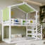 White & Green Canopy Bunk Bed With Bookcase Guardrail - Space-saving Loft Bed For Teens