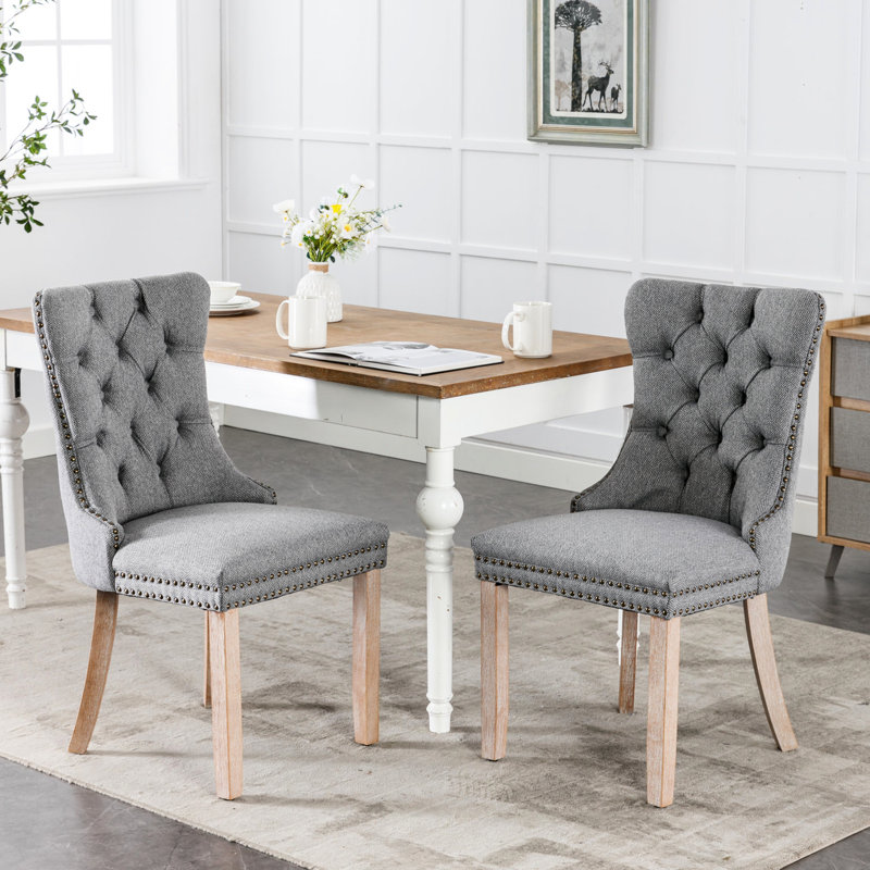 Chaise de salle à manger grise en lin 2 pièces, Sw6801gy avec mousse haute élasticité - Sièges confortables haute, 2 éléments décoratifs en lin de style sophistiqué
