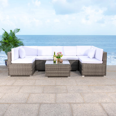 Azrien Wood 6 - Person Modular Patio Conversation Set with Cushions
