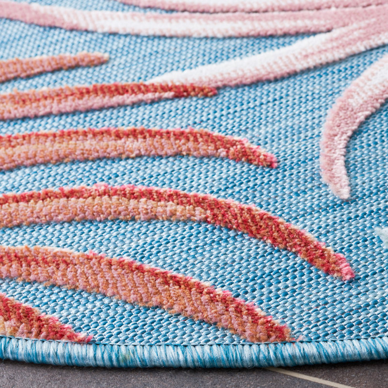 Tapis intérieur / extérieur à motif floral bleu / rouille Afeez, Carré 6 pi 5 po