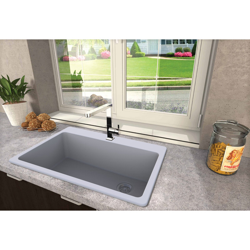 Évier de cuisine à double montage en granite L 33 po x l 22 po, Blanc