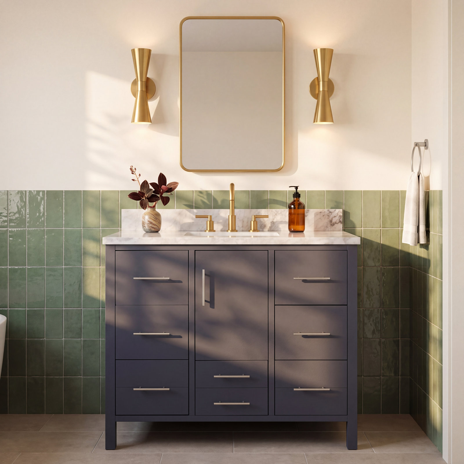 Kiara 42" Carrara Marble Single Bathroom Vanity, Charcoal Gray, Carrara Marble