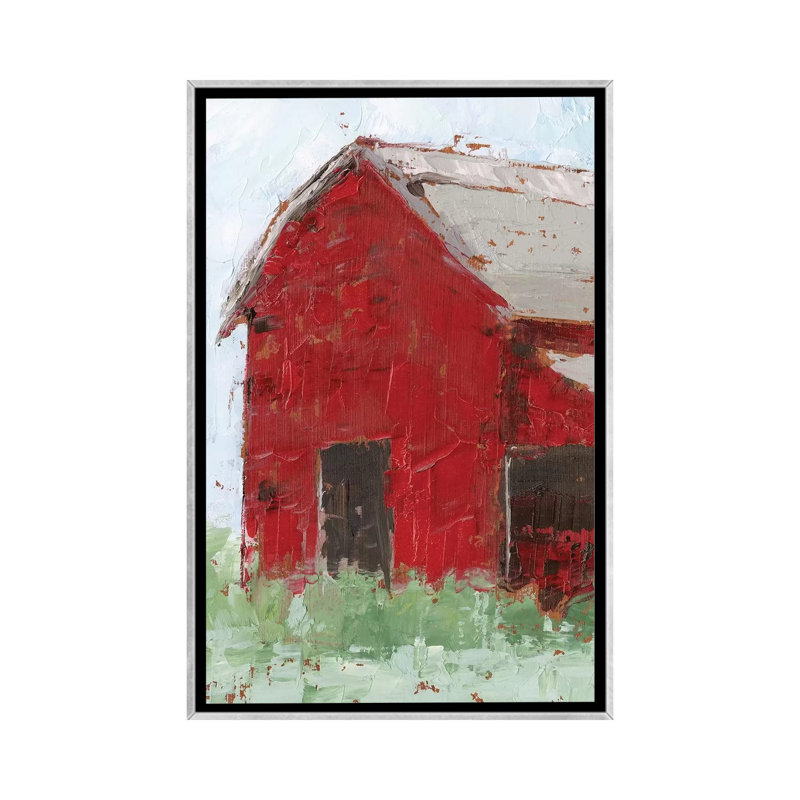 « Big Red Barn II » par Ethan Harper, reproduction d’art, H 40 po x l 26 po x P 1,5 po, Toile avec cadre argenté