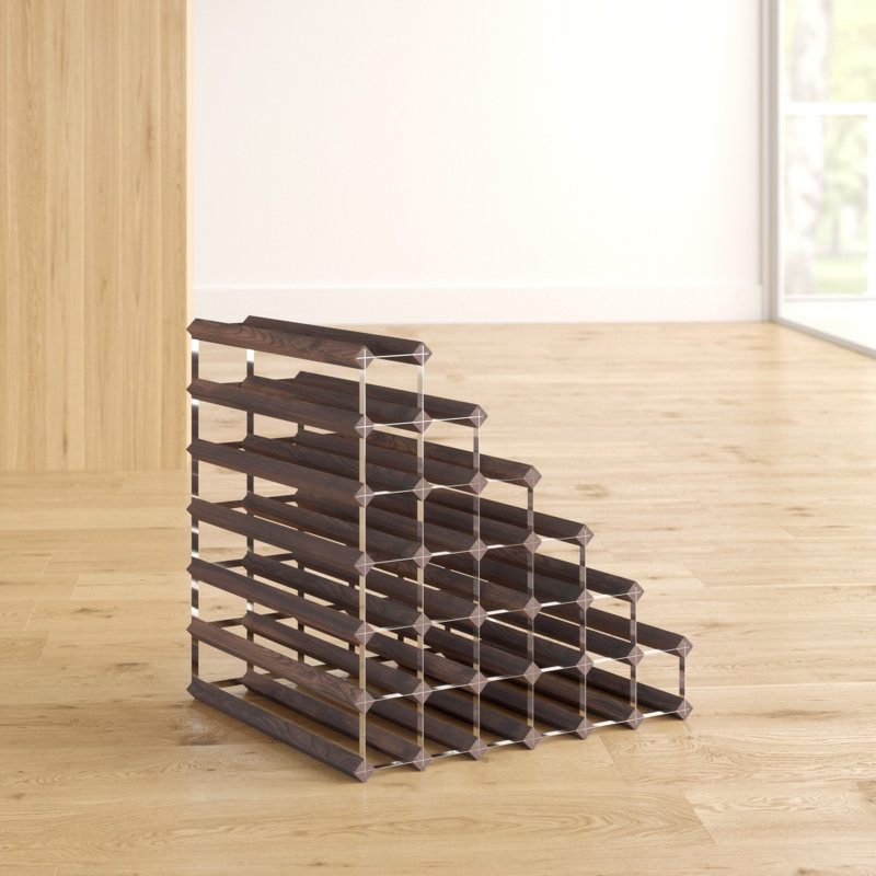54 Bottle Floor Wine Bottle Rack, Dark Oak Stained Pine