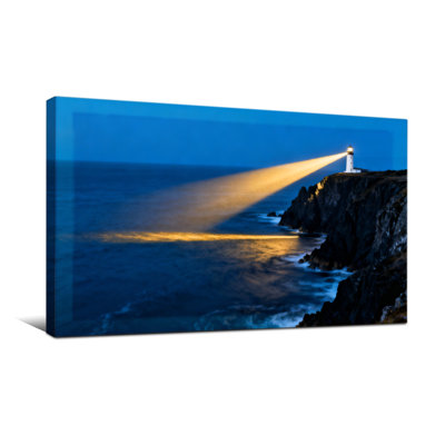 Nautical & Beach Lighthouse Beam Over Ocean Cliffs At Night