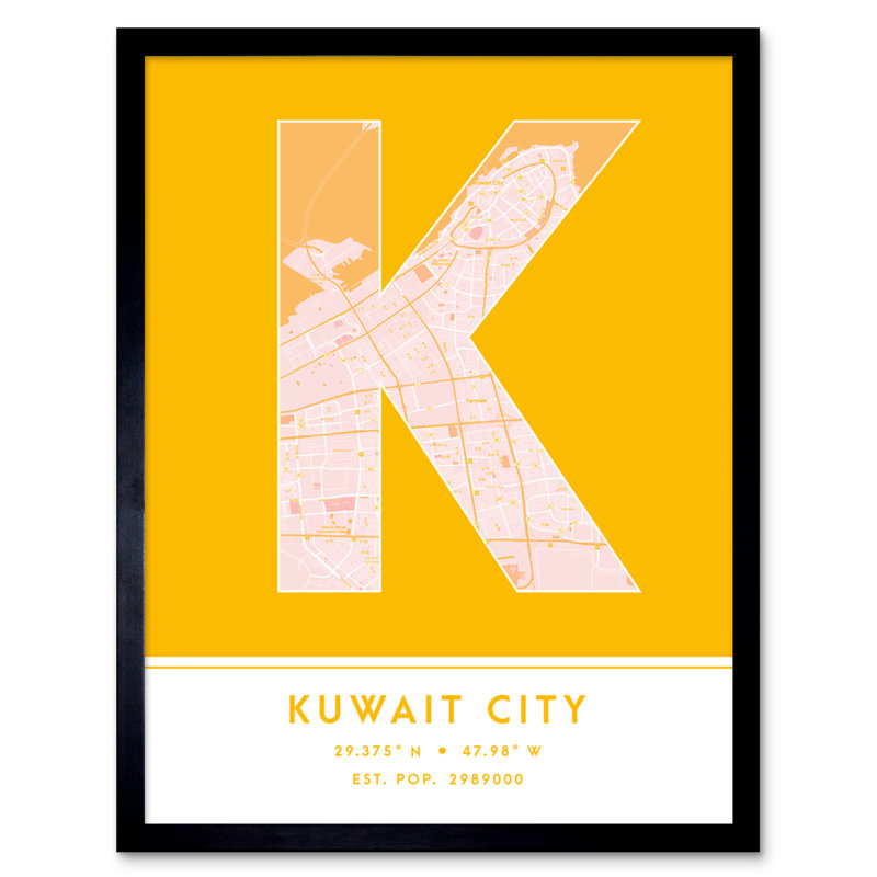 Kuwait City Kuwait City Map by Wee Blue Coo - Single Picture Frame Typography