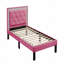Lit, similicuir rose avec pieds en bois capitonné-1213289576