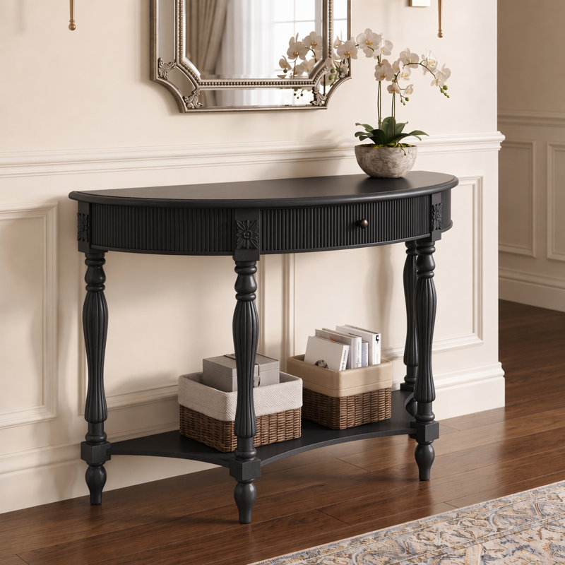 Console 45,27 po en bois massif avec tiroir et tablette, Black