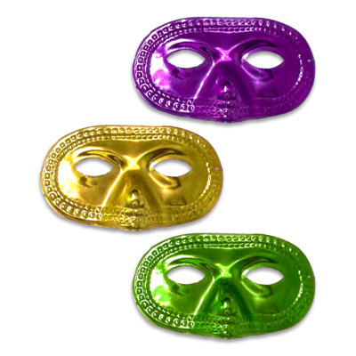 PMU Metallic Half Masks With Elastics In Assorted Colors Holiday Party Costume Pkg/6