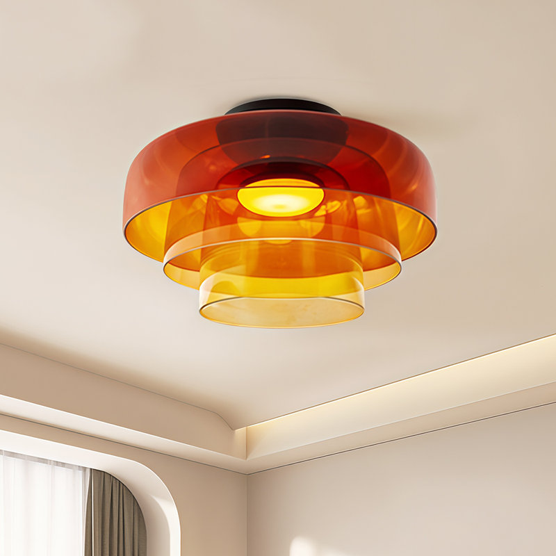 Abat-jour en verre Mid-Century, Orange, Couche triple