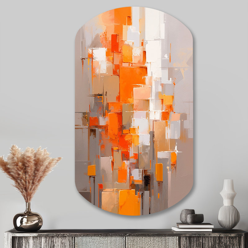 Orange Brown Shattered Realities - Cubism Irregular Shape Metal Wall Decor, Orange Asymmetrical Metal Art Print