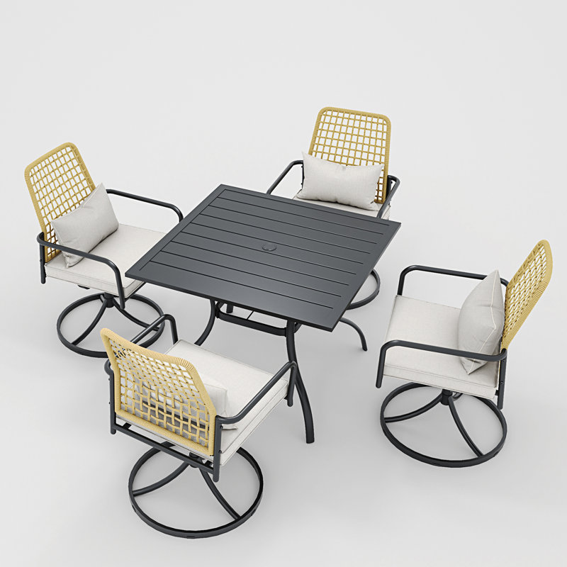 4-person 37" Square Dining Table With Swivel Chairs And Cushions