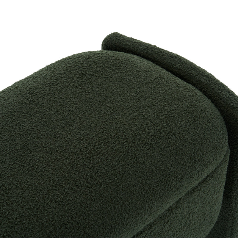 Elegant Dark Green Boucle Long Storage Ottoman Bench