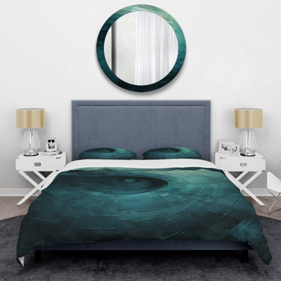 Teal Twisting Tranquility Spiral I - Abstract Spirals Duvet Cover Set