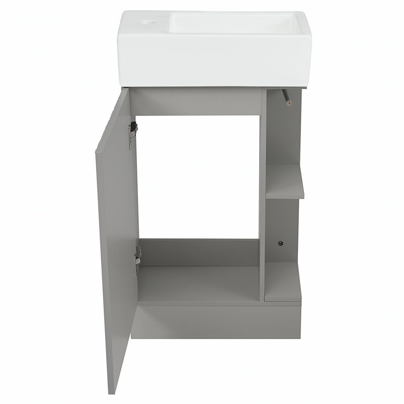 Meuble-lavabo de 18,6 po avec lavabo en céramique, tiroirs spacieux et armoire de rangement pour salles de bain modernes et rétro