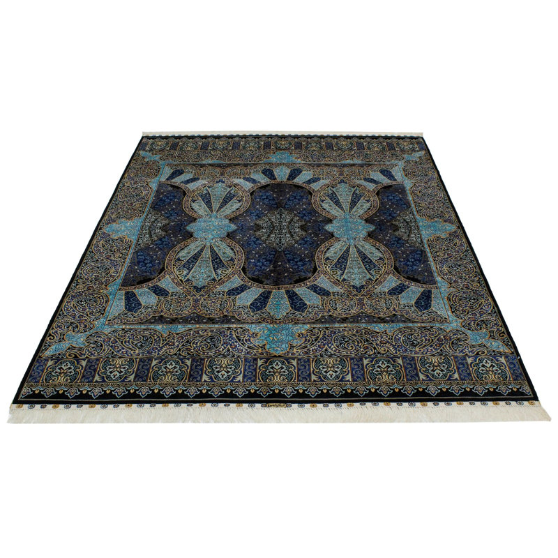 Tapis turc noir et bleu 5 x 7