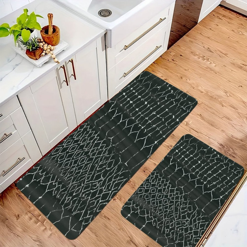 Tapis de cuisine à imprimé peau de serpent pour chambre à coucher, ensemble de 2 pièces, gris foncé
