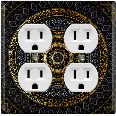 Orange Yellow Black Mandala Circle Patterned 2 - Gang Duplex Outlet Standard Wall Plate