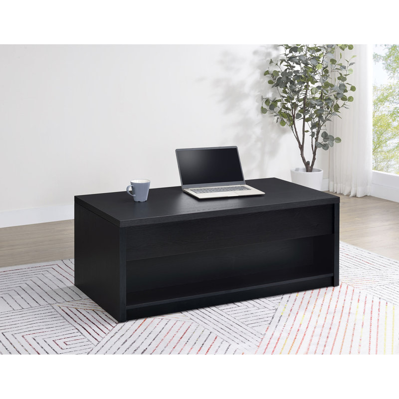 Table basse à plateau relevable noir avec deux tiroirs