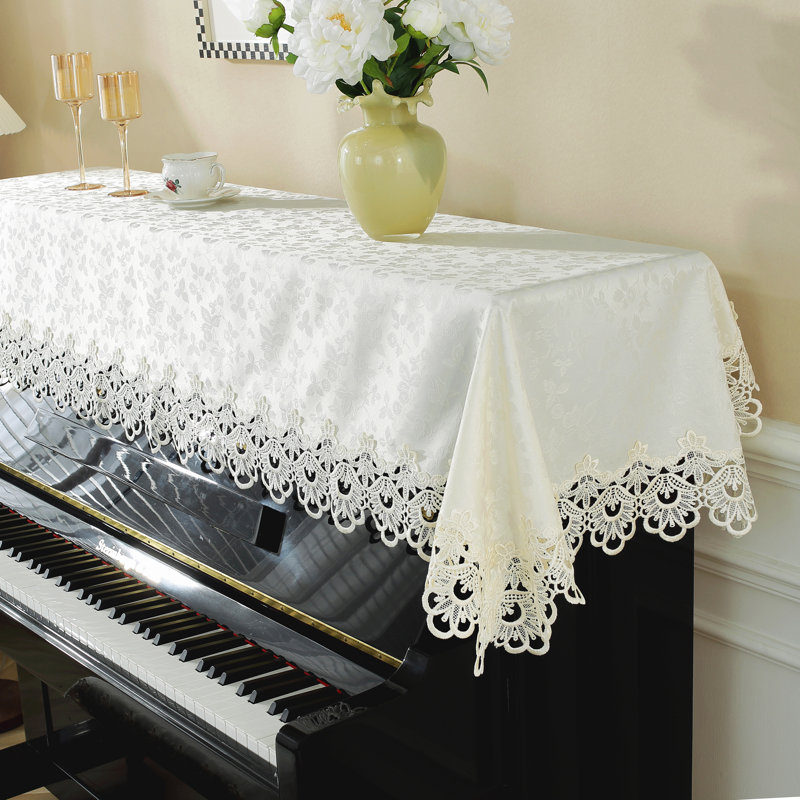 Jacquard Rectangle Piano Top Cover and Tablecloth with Wide lace Edge, 82"L x 31.5"W