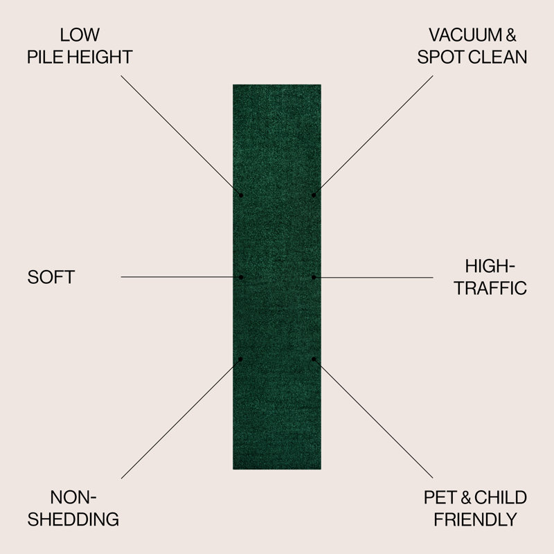 Asahi Solid Low-Pile Emerald Rug, Runner 2' x 12'