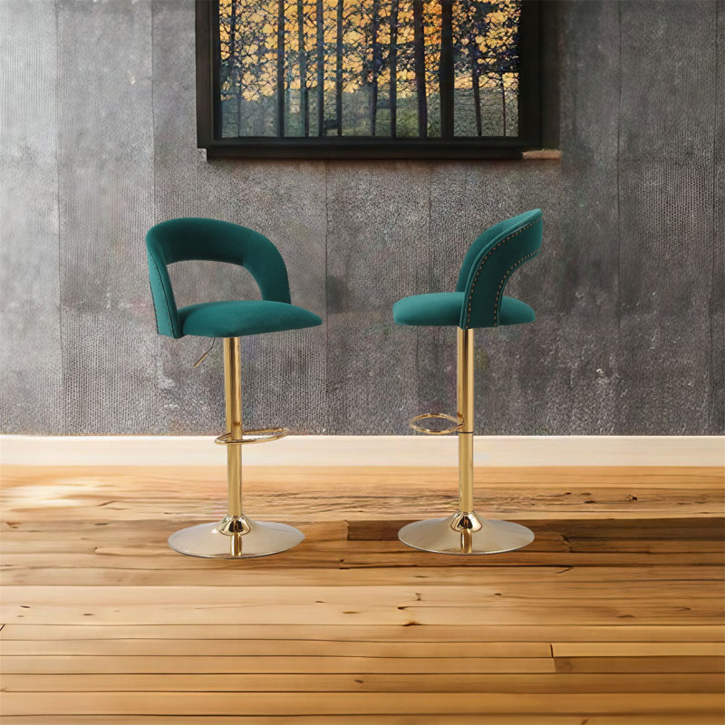 Kowanda Swivel Upholstered Adjustable Height Counter Stool, Emerarld
