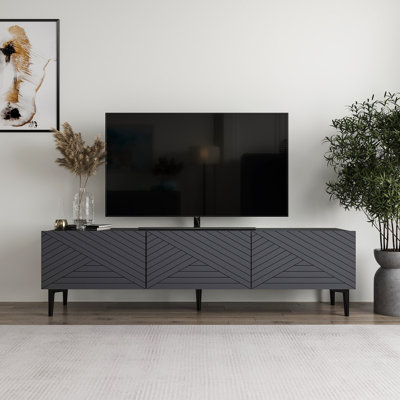 Meuble télé moderne anthracite de 63,0 po x 17,4 po x 12,4 po | 100% panneau de particules enduit de mélamine, épaisseur: 0,7 pouce | Conception élégante avec lignes géométriques, idéale pour le salon et les espaces de divertissement, élégante et durable