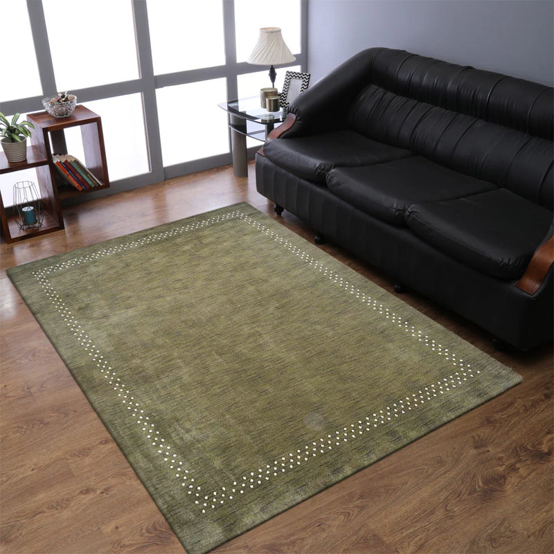 Raghi Hand Knotted Loom Wool Eco-Friendly Area Rugs - Rectangle, Green Color, Contemporary Modern Design, High Pile Thick Handmade Anti Skid Area Rugs for Living Room, Bed Room