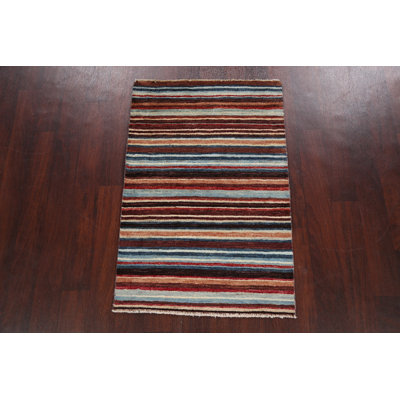 Tapis multicolore noué à la main 2 pi 9 po x 4 pi 1 po One-of-a-Kind