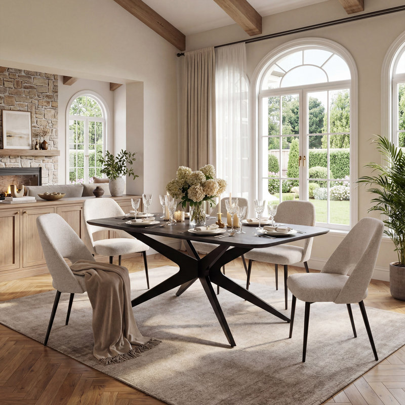 69.3" Rectangle Pedestal Dining Table With Metal Base, Black