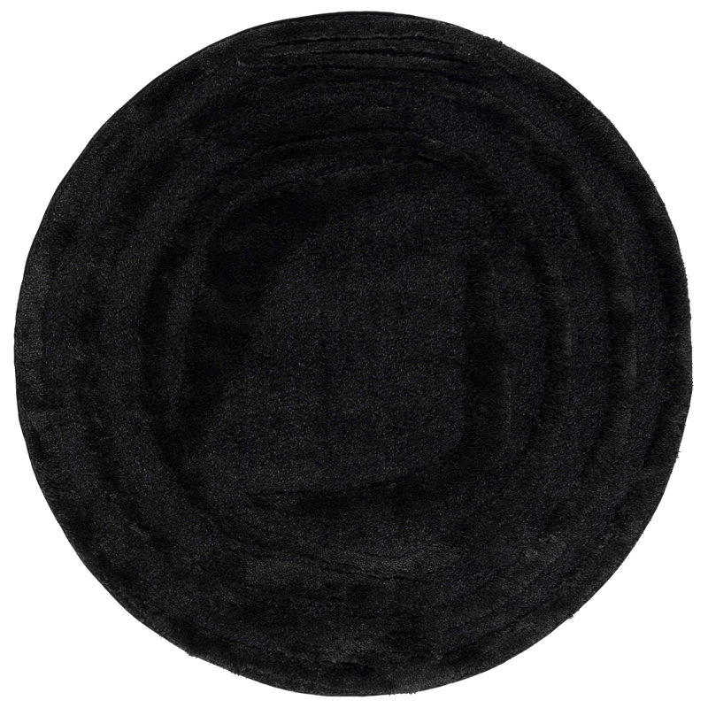 Tapis noir tissé à la machine Amberjo, Rond 3 pi